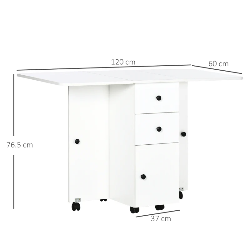 Multi-Storage Drop Leaf Dining Table, Six-Person Extendable, White - Image 3