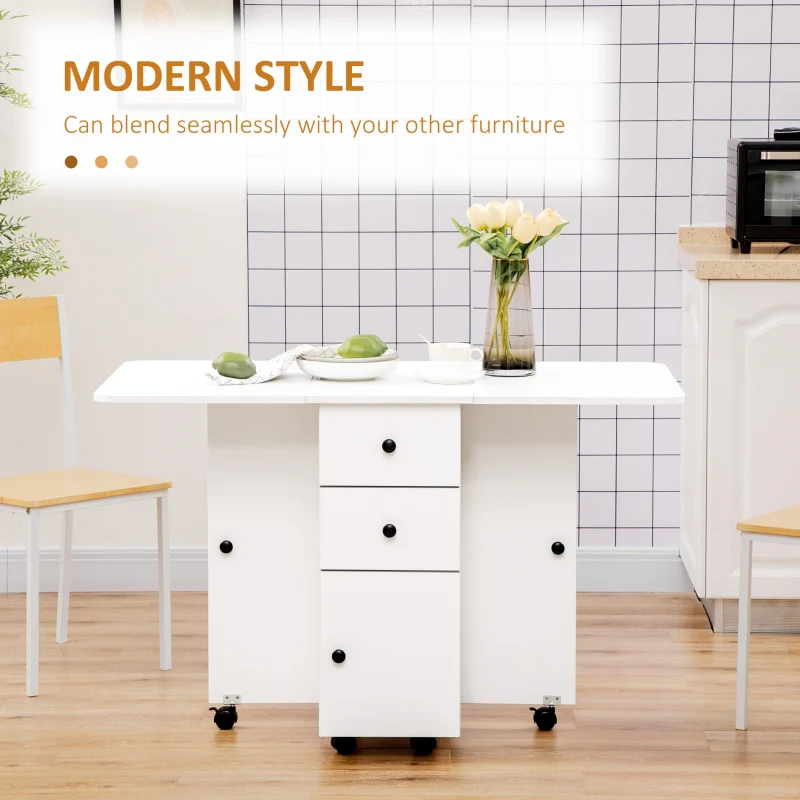 Multi-Storage Drop Leaf Dining Table, Six-Person Extendable, White - Image 4