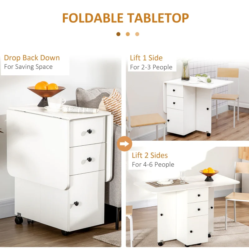 Multi-Storage Drop Leaf Dining Table, Six-Person Extendable, White - Image 5