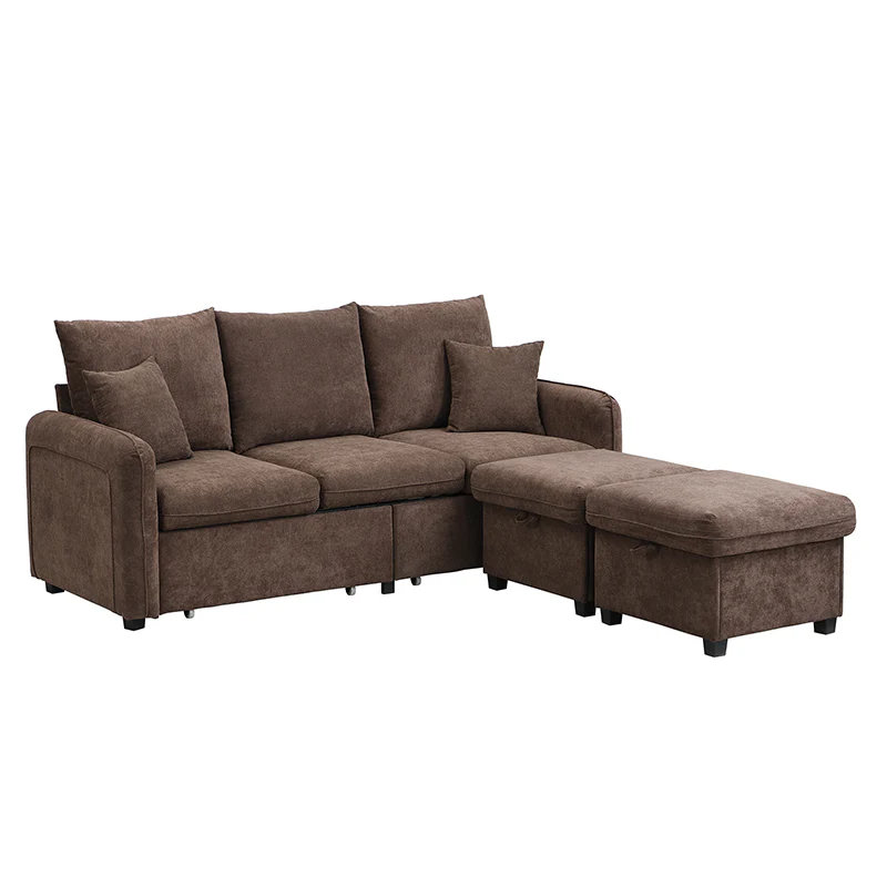 Multifunctional Corner Sofa, U-Shaped Three-Seater, Storage, Drawers & Ottoman, Sleeping Function, Chenille - Image 6