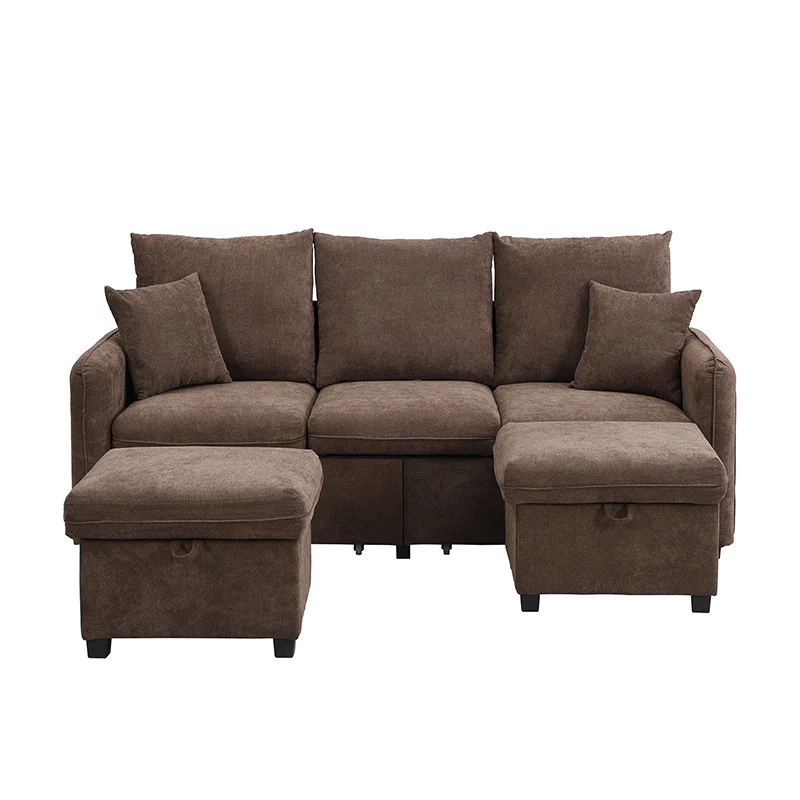 Multifunctional Corner Sofa, U-Shaped Three-Seater, Storage, Drawers & Ottoman, Sleeping Function, Chenille - Image 8
