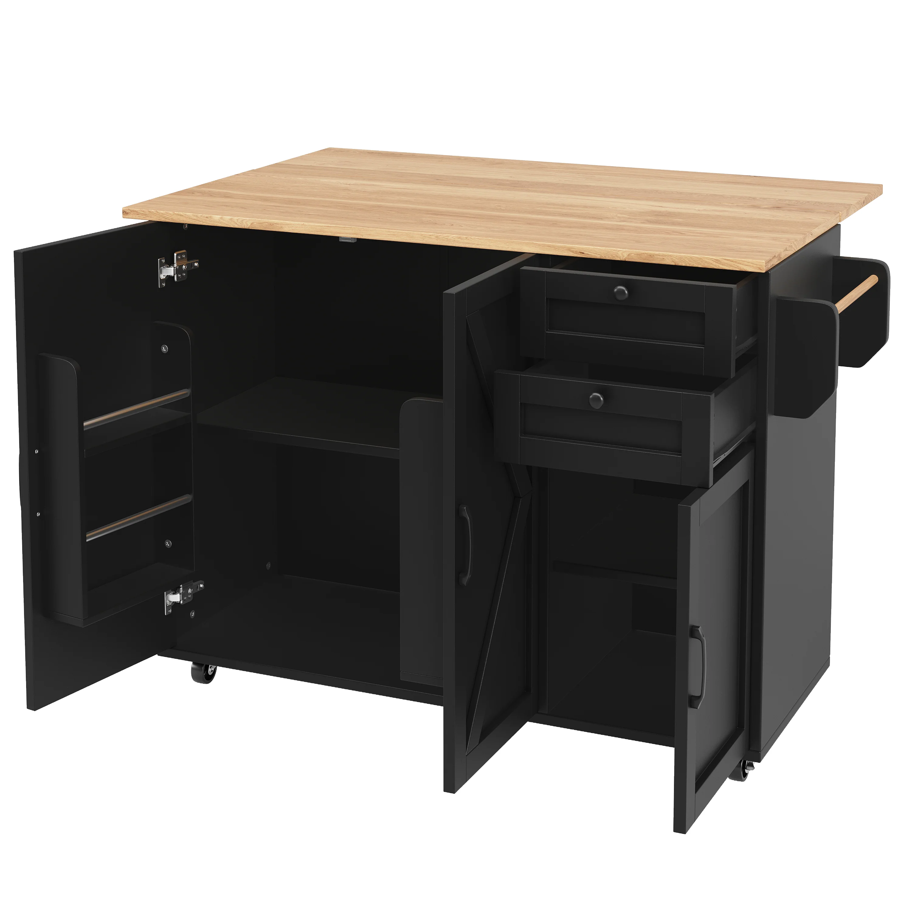 Multifunctional Kitchen Island Dining Table with Storage, Snack Shelves, Wood Grain Black - Image 6