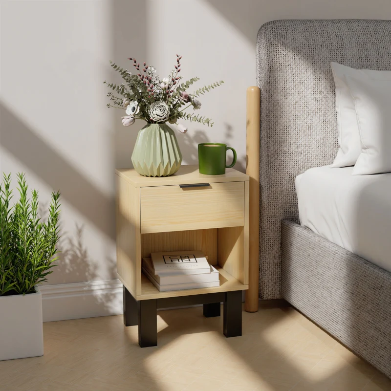 Nightstand with Drawer Open Compartment 35x26x50cm - Oak - Image 2