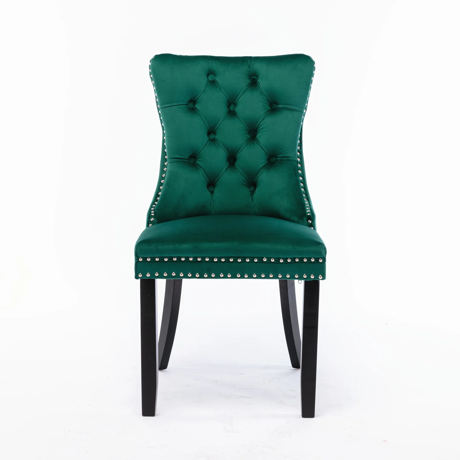 Nikki Collection Tufted Upholstered Dining Chair Wood Legs Nailhead Trim Set of 2 - Green Velvet - Image 2
