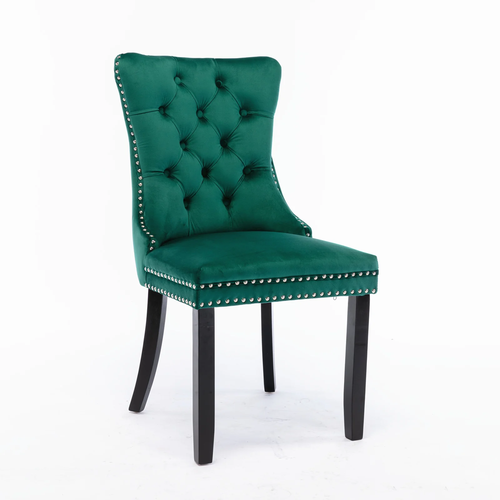 Nikki Collection Tufted Upholstered Dining Chair Wood Legs Nailhead Trim Set of 2 - Green Velvet - Image 3