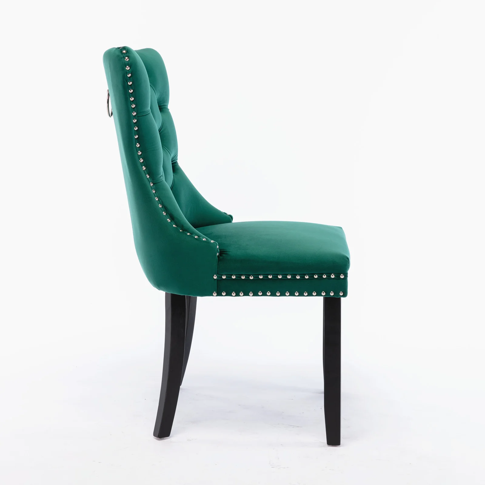 Nikki Collection Tufted Upholstered Dining Chair Wood Legs Nailhead Trim Set of 2 - Green Velvet - Image 4