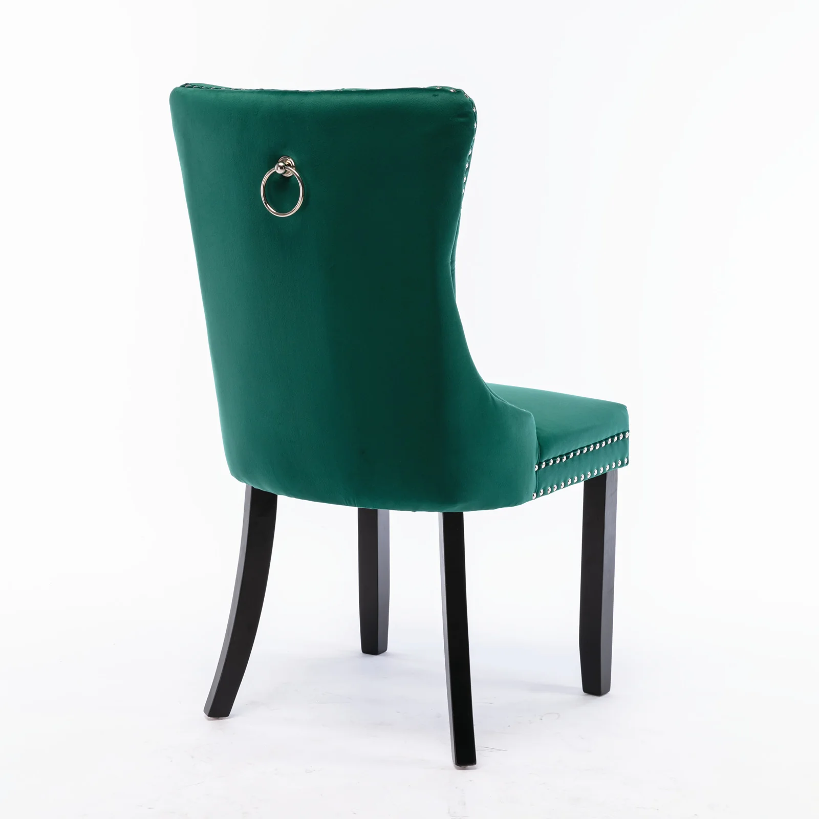 Nikki Collection Tufted Upholstered Dining Chair Wood Legs Nailhead Trim Set of 2 - Green Velvet - Image 5