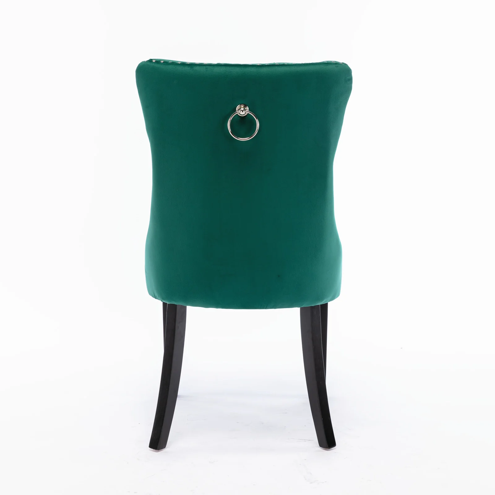 Nikki Collection Tufted Upholstered Dining Chair Wood Legs Nailhead Trim Set of 2 - Green Velvet - Image 6