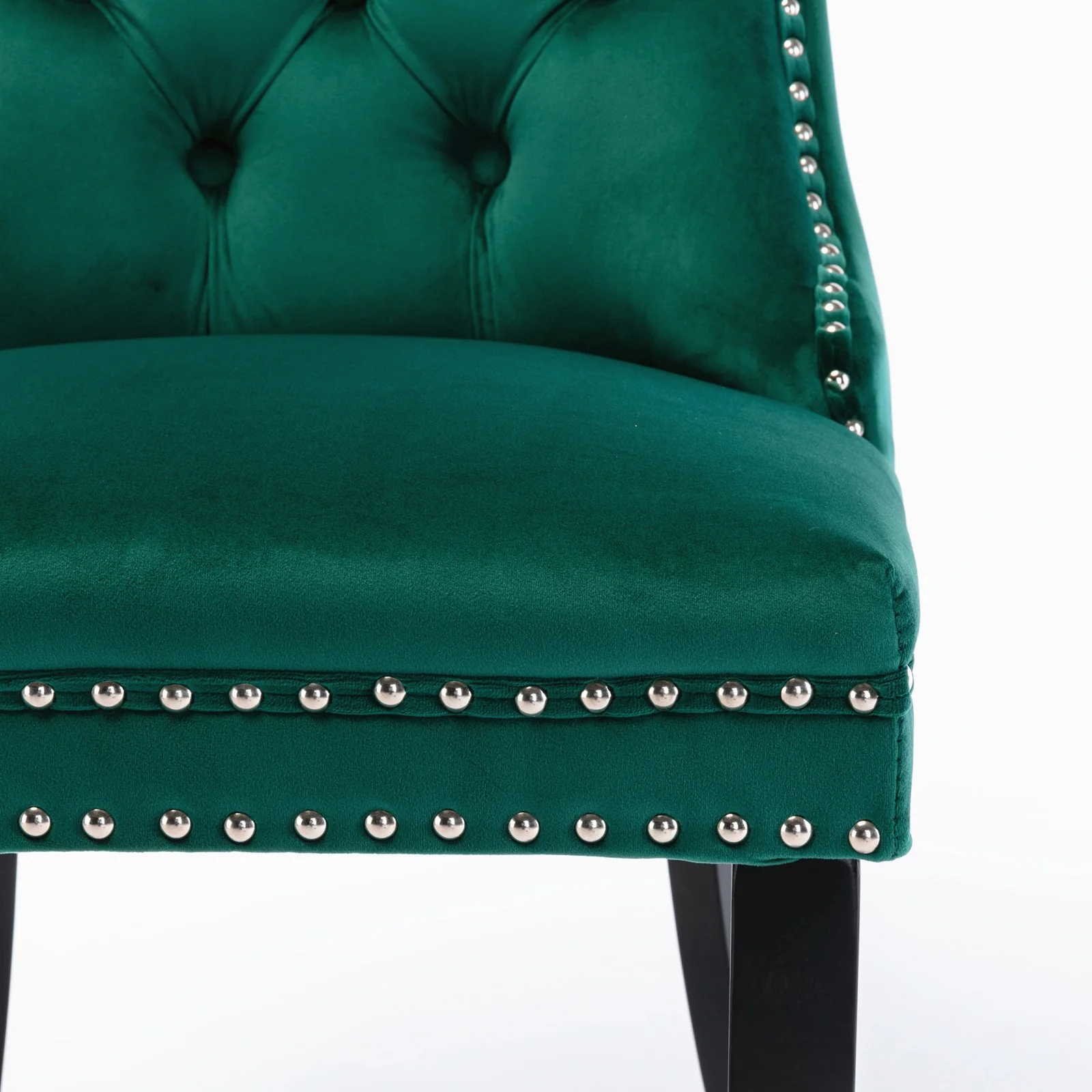 Nikki Collection Tufted Upholstered Dining Chair Wood Legs Nailhead Trim Set of 2 - Green Velvet - Image 9
