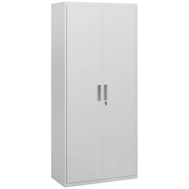 Office Cabinet, Five Shelf Lockable Steel - White - Image 2
