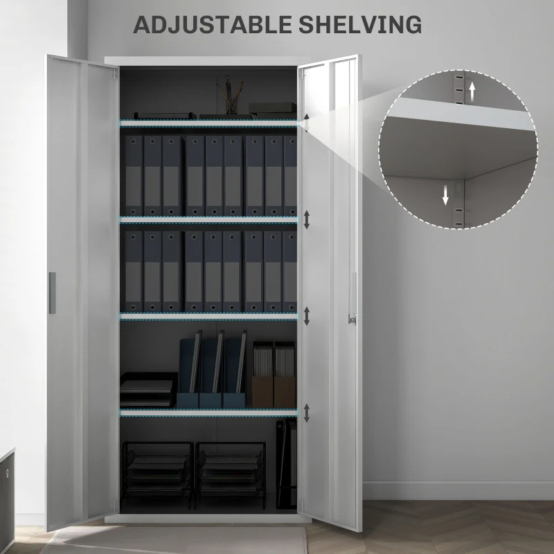 Office Cabinet, Five Shelf Lockable Steel - White - Image 4