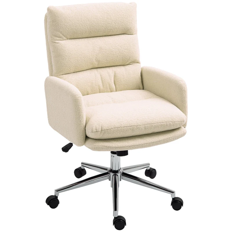 Office Chair Adjustable Sherpa Fleece Cream White - Image 2