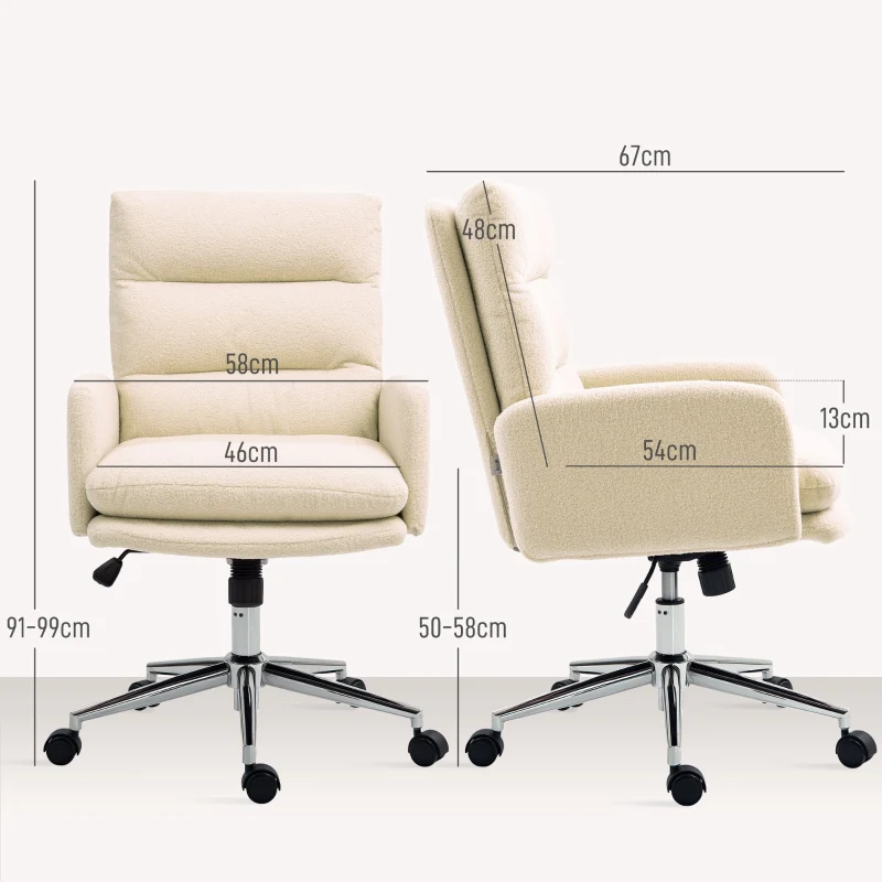 Office Chair Adjustable Sherpa Fleece Cream White - Image 3