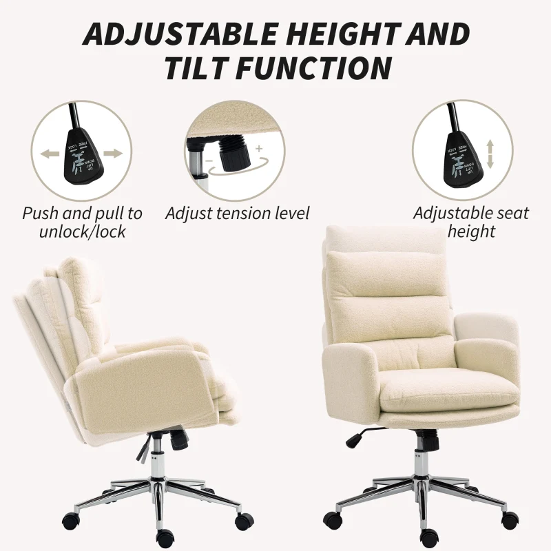 Office Chair Adjustable Sherpa Fleece Cream White - Image 5