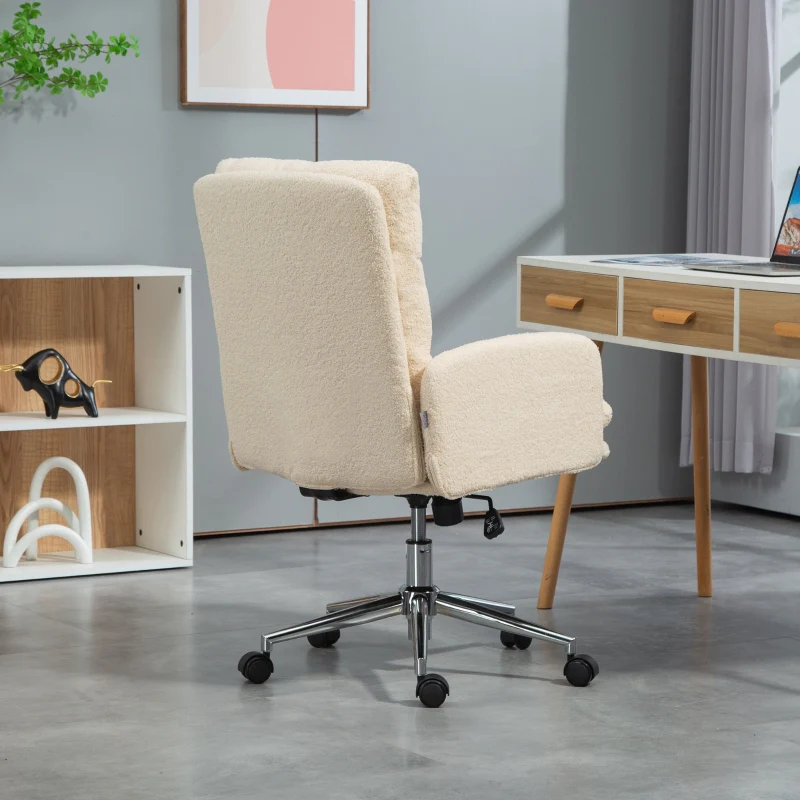 Office Chair Adjustable Sherpa Fleece Cream White - Image 7