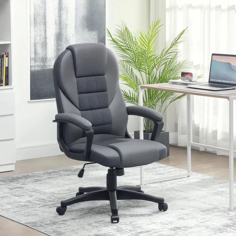 Office Chair, Executive Swivel Mesh Back, Faux Leather Charcoal Grey