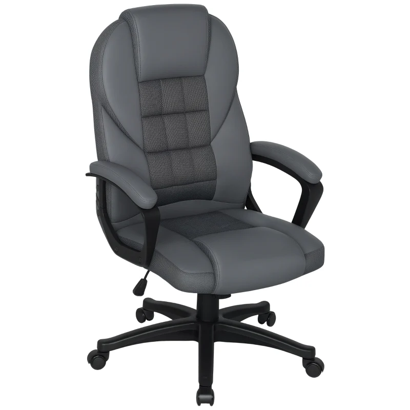 Office Chair, Executive Swivel Mesh Back, Faux Leather Charcoal Grey - Image 2