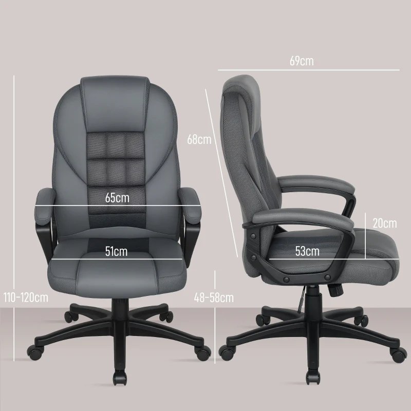 Office Chair, Executive Swivel Mesh Back, Faux Leather Charcoal Grey - Image 3