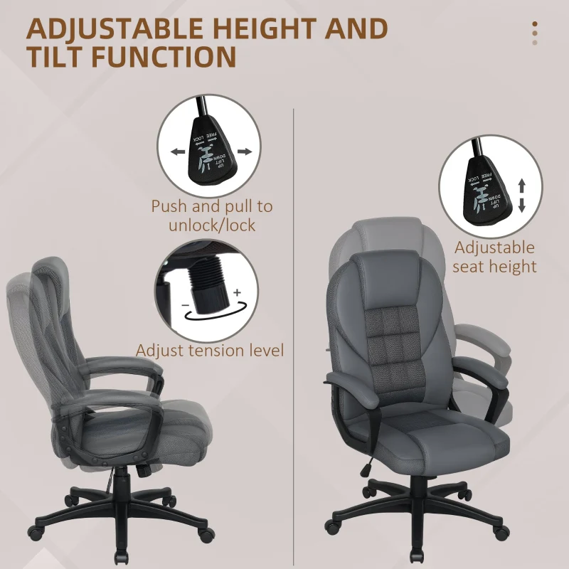 Office Chair, Executive Swivel Mesh Back, Faux Leather Charcoal Grey - Image 4