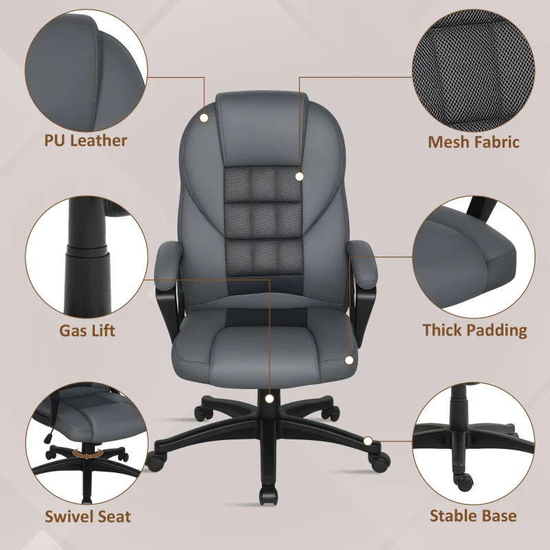 Office Chair, Executive Swivel Mesh Back, Faux Leather Charcoal Grey - Image 5