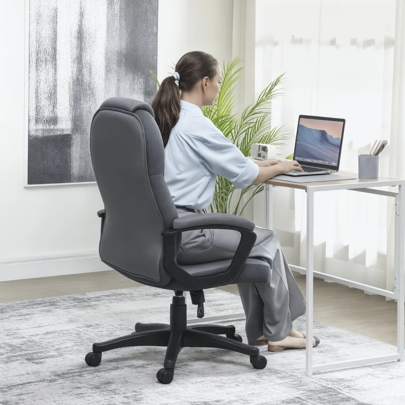 Office Chair, Executive Swivel Mesh Back, Faux Leather Charcoal Grey - Image 7