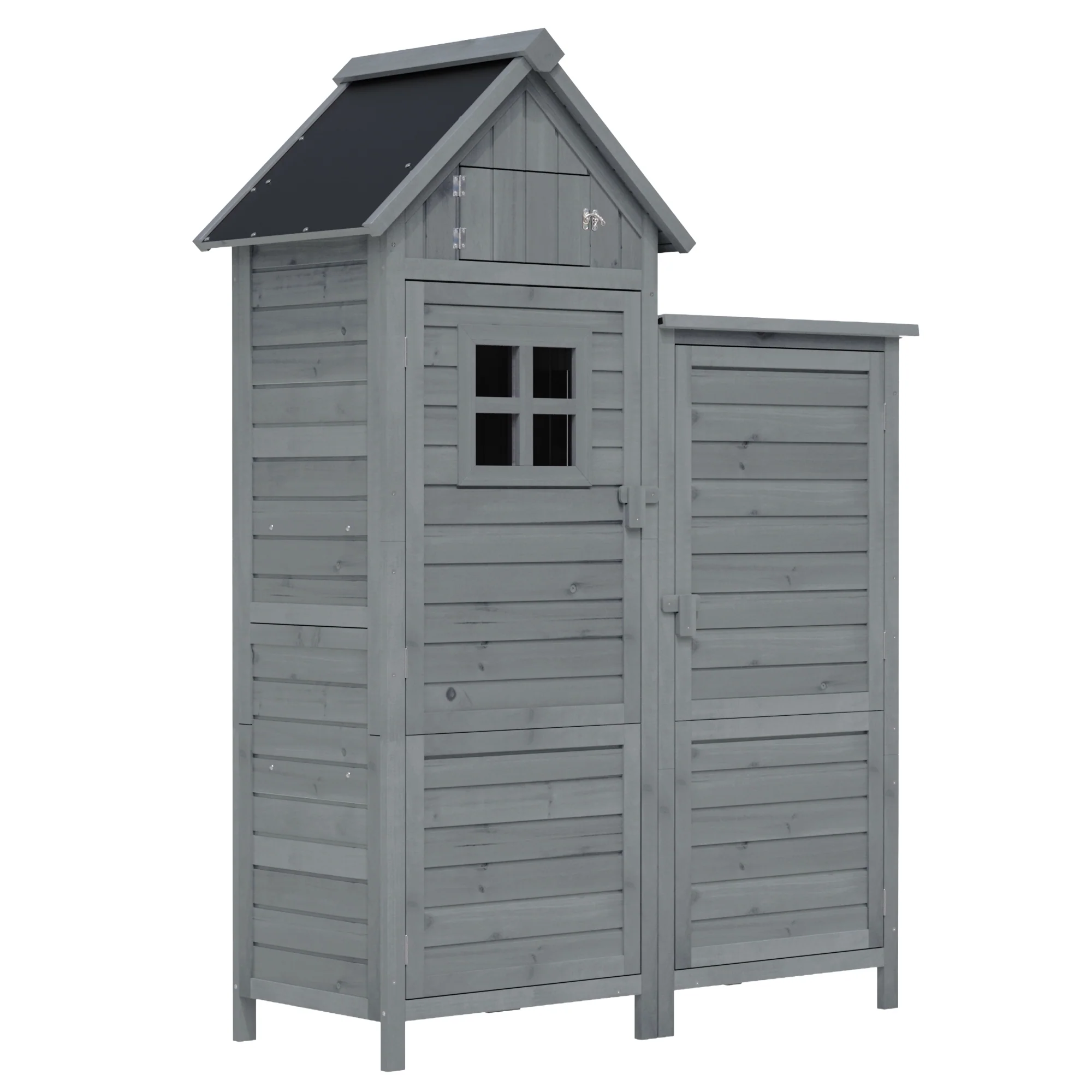 Outdoor Storage Shed with Weatherproof Double-Door and Large Storage, Grey Fir Wood - Image 6