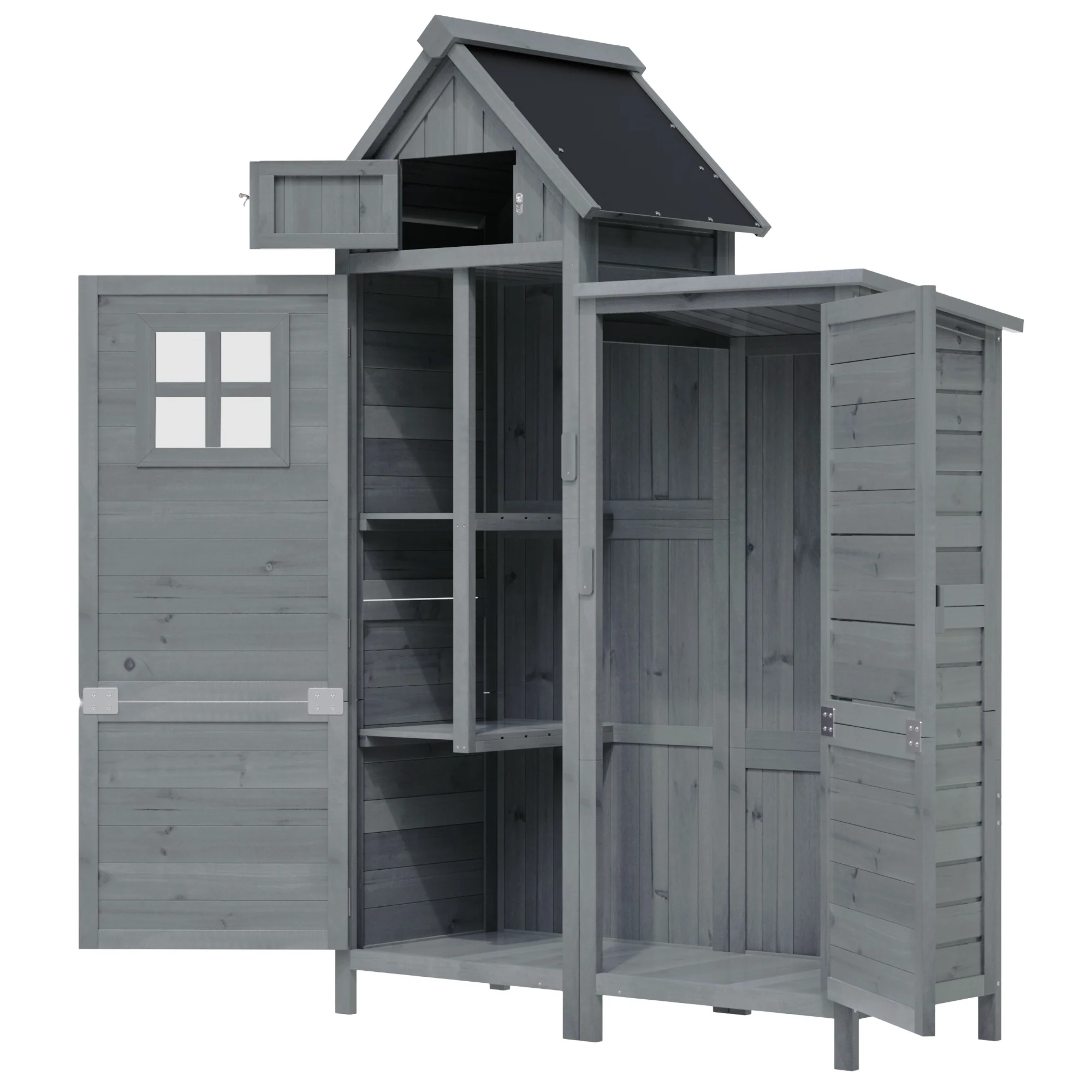 Outdoor Storage Shed with Weatherproof Double-Door and Large Storage, Grey Fir Wood - Image 7