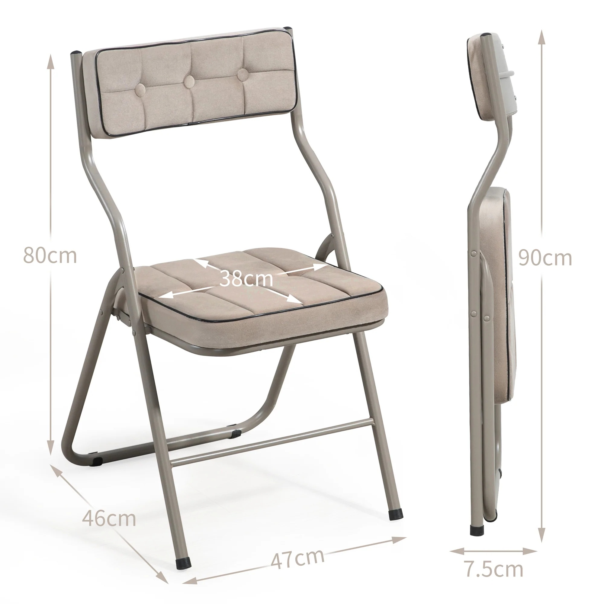 Padded Folding Chairs 2 Pack, Portable and Assembled with Cushion, Khaki - Image 7