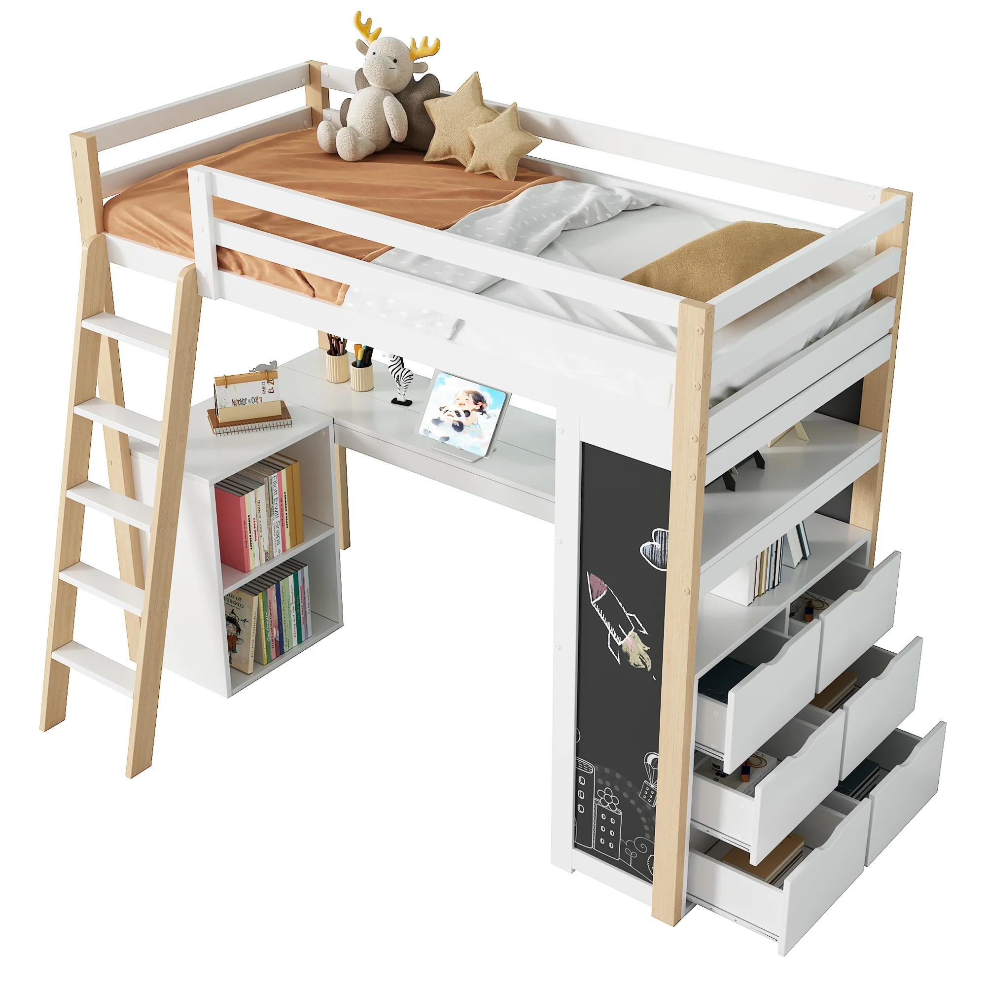 Panel Bed Hydraulic Storage USB-C Charging LED Multifunctional White
