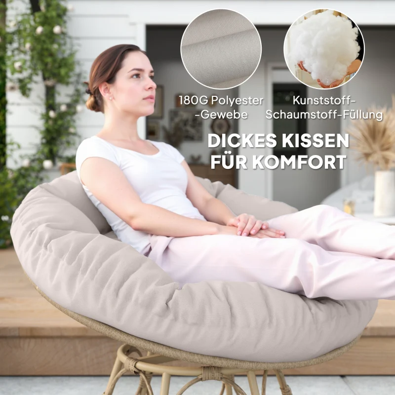 Papasan Chair, 360° Rotatable Wicker, Light Gray - Image 4