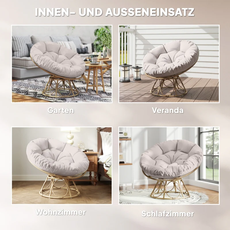 Papasan Chair, 360° Rotatable Wicker, Light Gray - Image 6