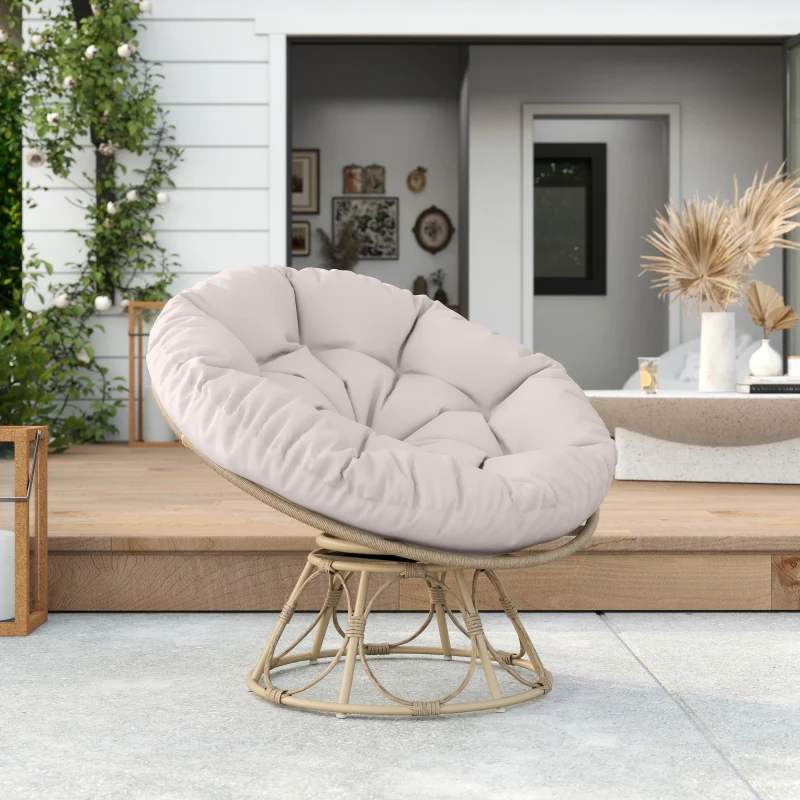 Papasan Chair, 360° Rotatable Wicker, Light Gray - Image 7