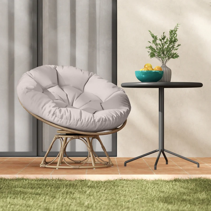 Papasan Chair, 360° Rotatable Wicker, Light Gray - Image 8