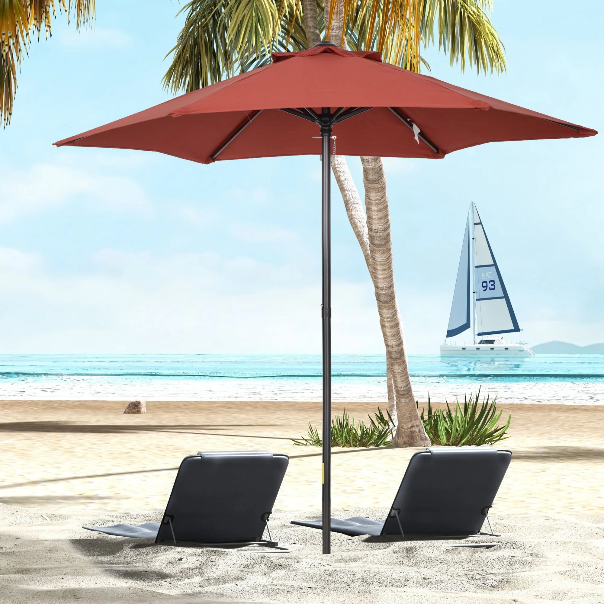 Parasol Ø196 cm Rotating Tilt Windproof Hexagonal Wine Red