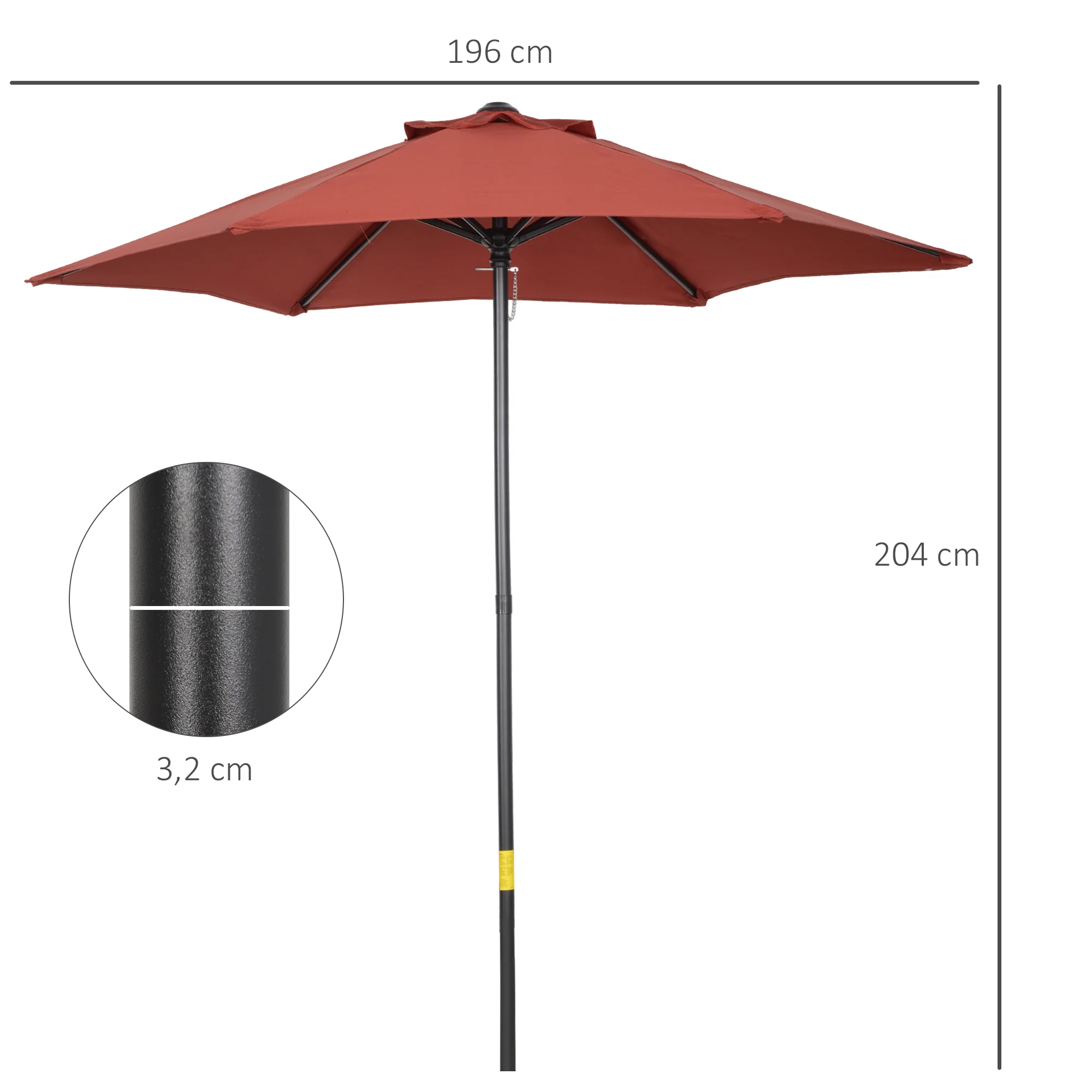 Parasol Ø196 cm Rotating Tilt Windproof Hexagonal Wine Red - Image 3