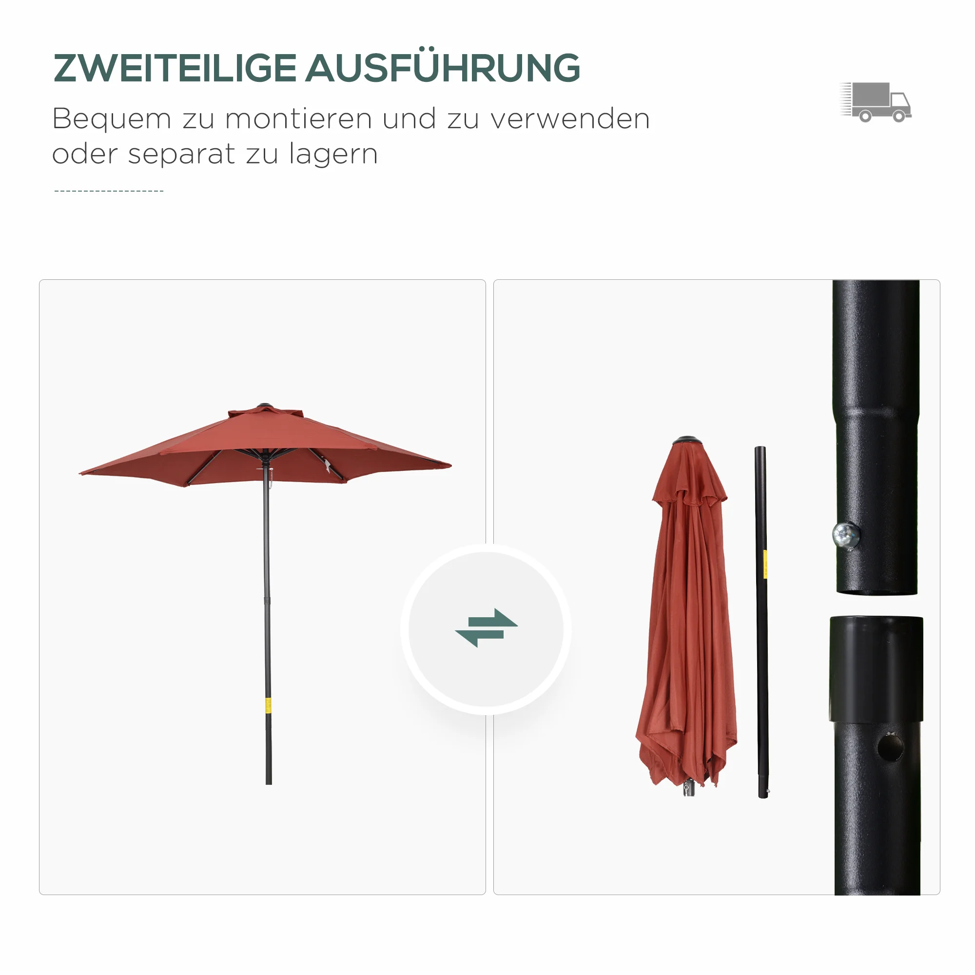 Parasol Ø196 cm Rotating Tilt Windproof Hexagonal Wine Red - Image 4