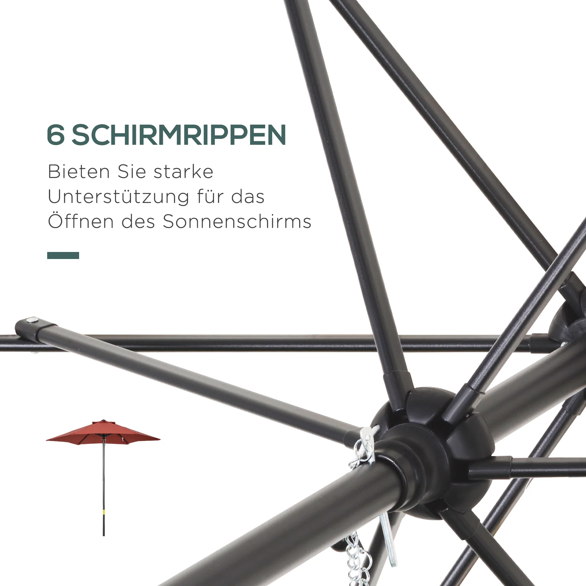 Parasol Ø196 cm Rotating Tilt Windproof Hexagonal Wine Red - Image 5