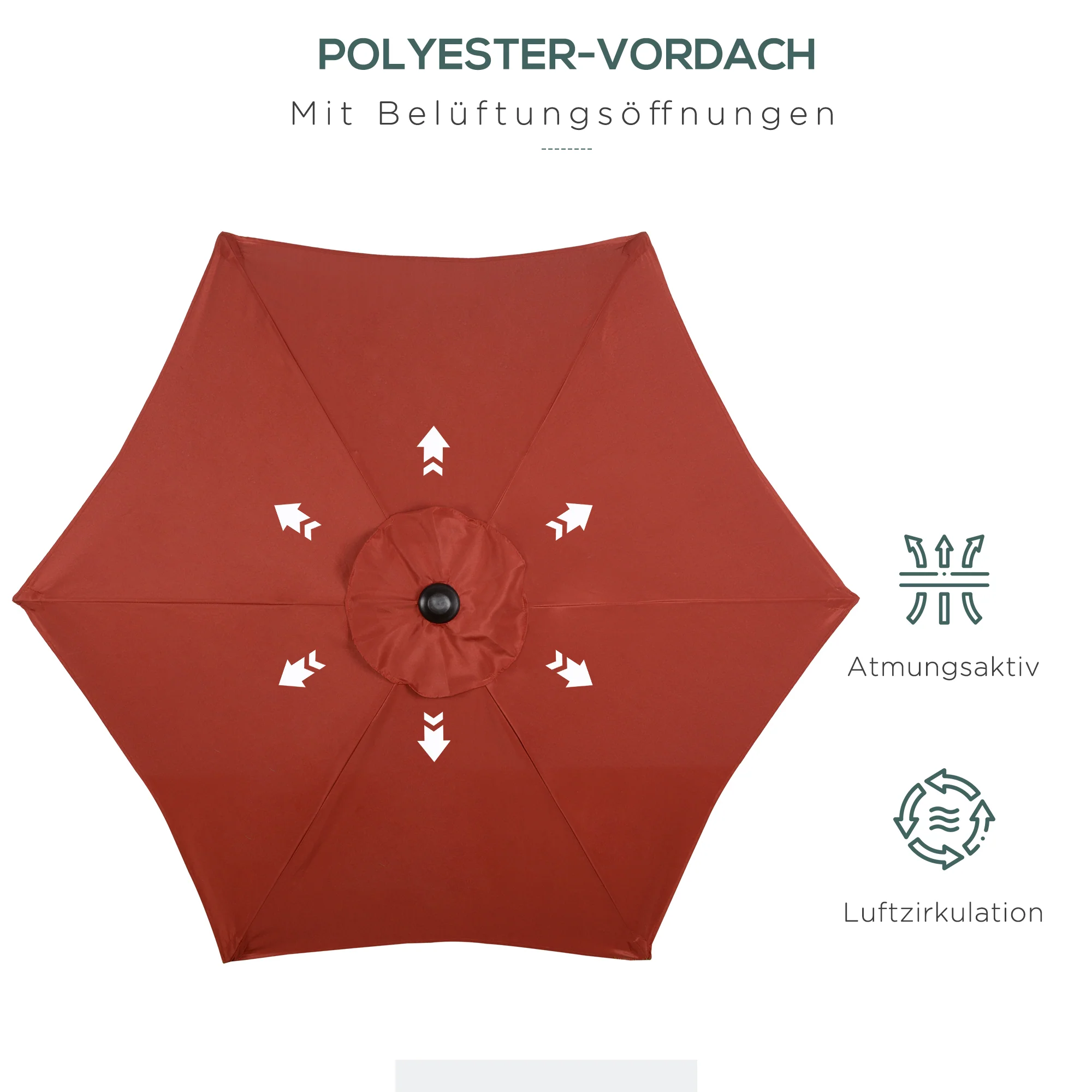 Parasol Ø196 cm Rotating Tilt Windproof Hexagonal Wine Red - Image 6
