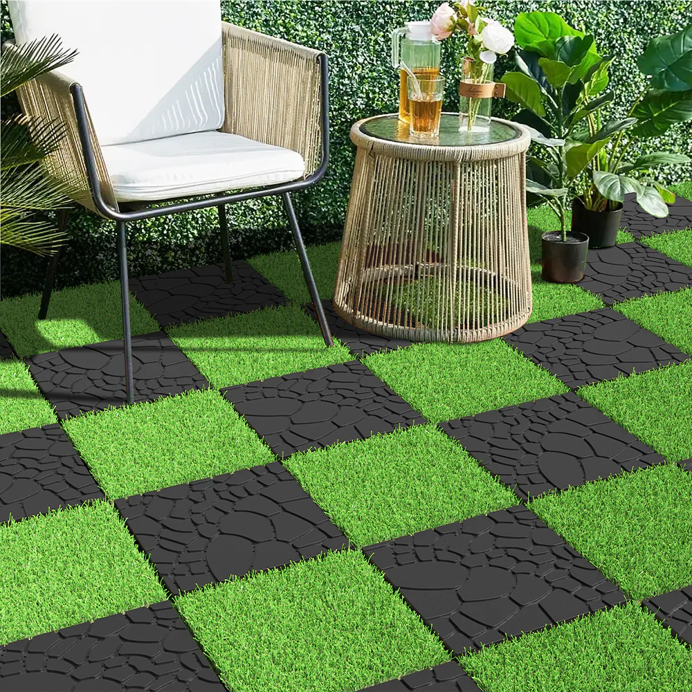 Patio Deck Tiles 12" Stone Texture Interlocking 44pcs - DARK GRAY - Image 2