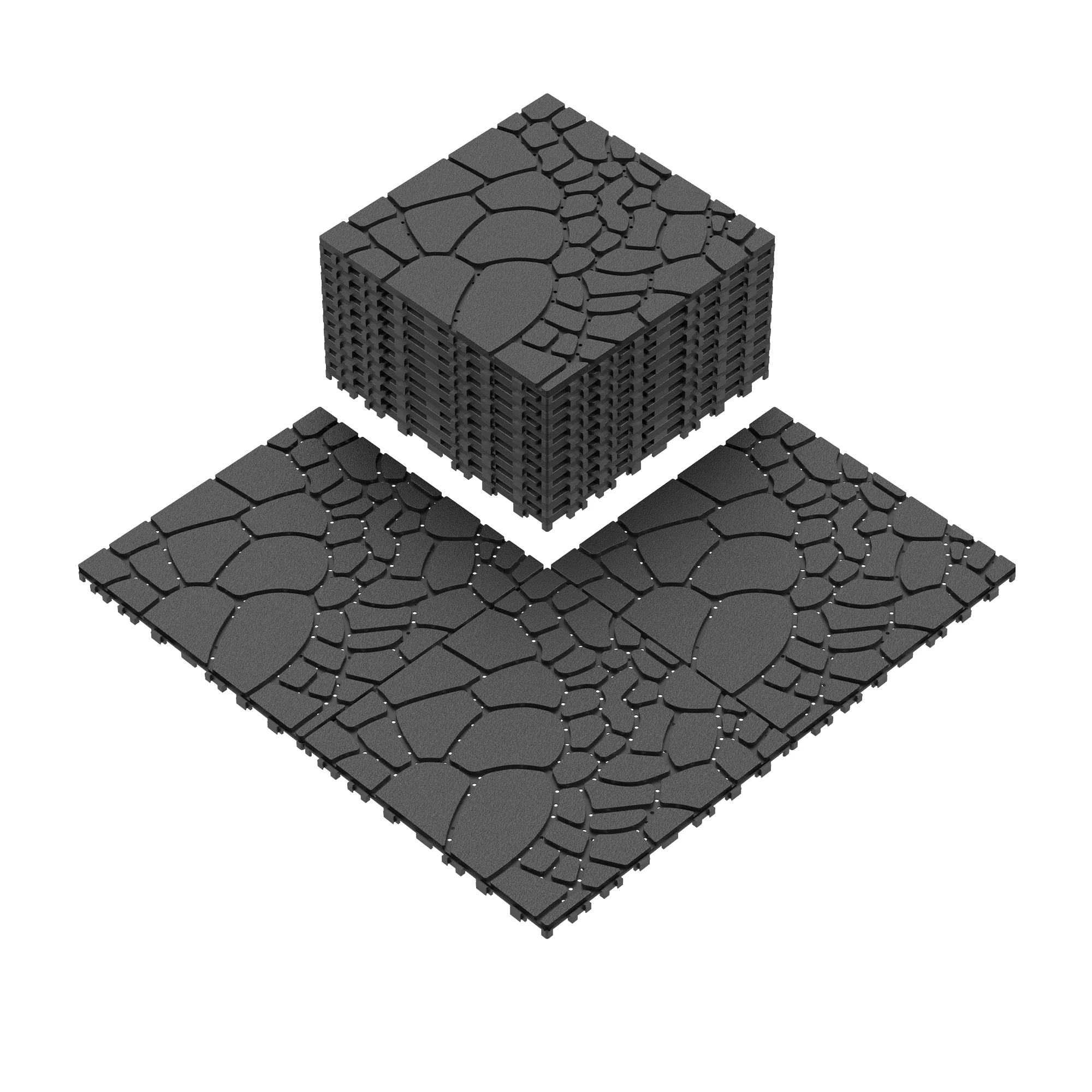 Patio Deck Tiles 12" Stone Texture Interlocking 44pcs - DARK GRAY - Image 4