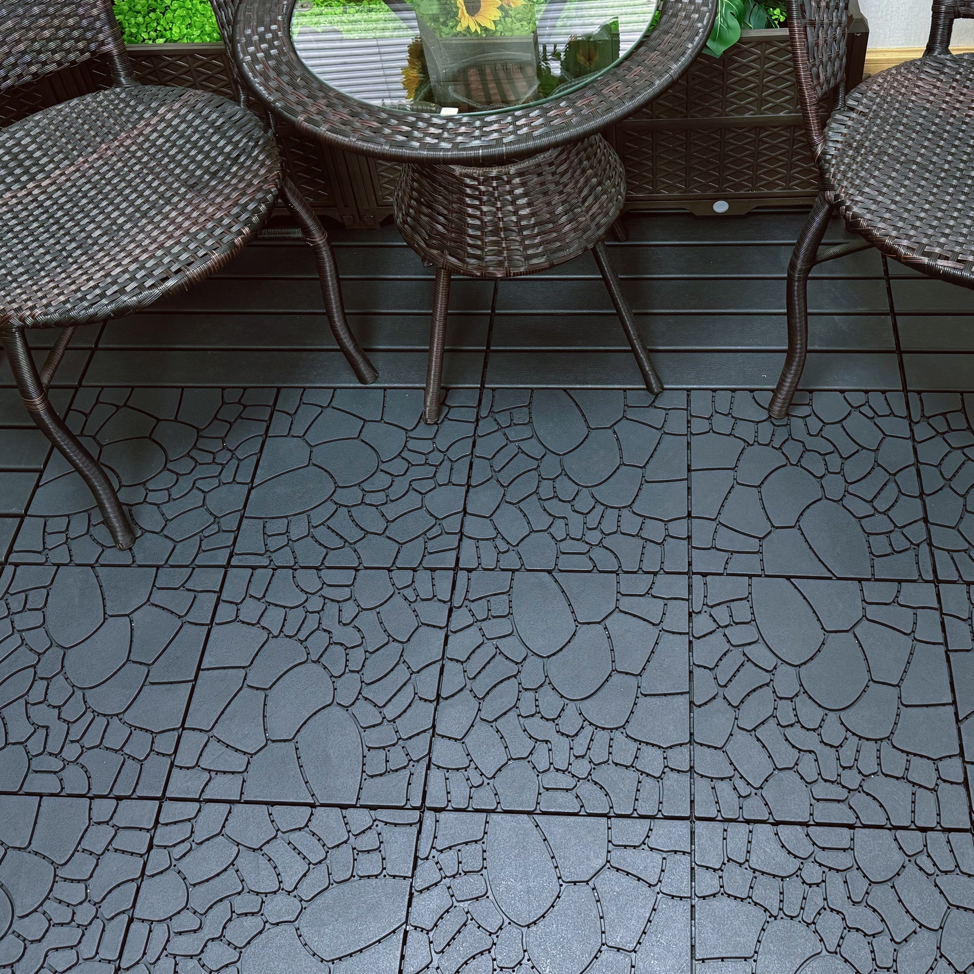Patio Deck Tiles 12" Stone Texture Interlocking 44pcs - DARK GRAY - Image 6