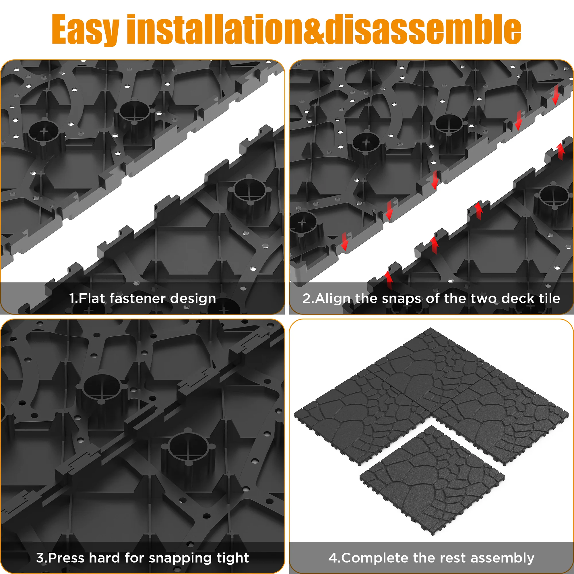 Patio Deck Tiles 12" Stone Texture Interlocking 44pcs - DARK GRAY - Image 8