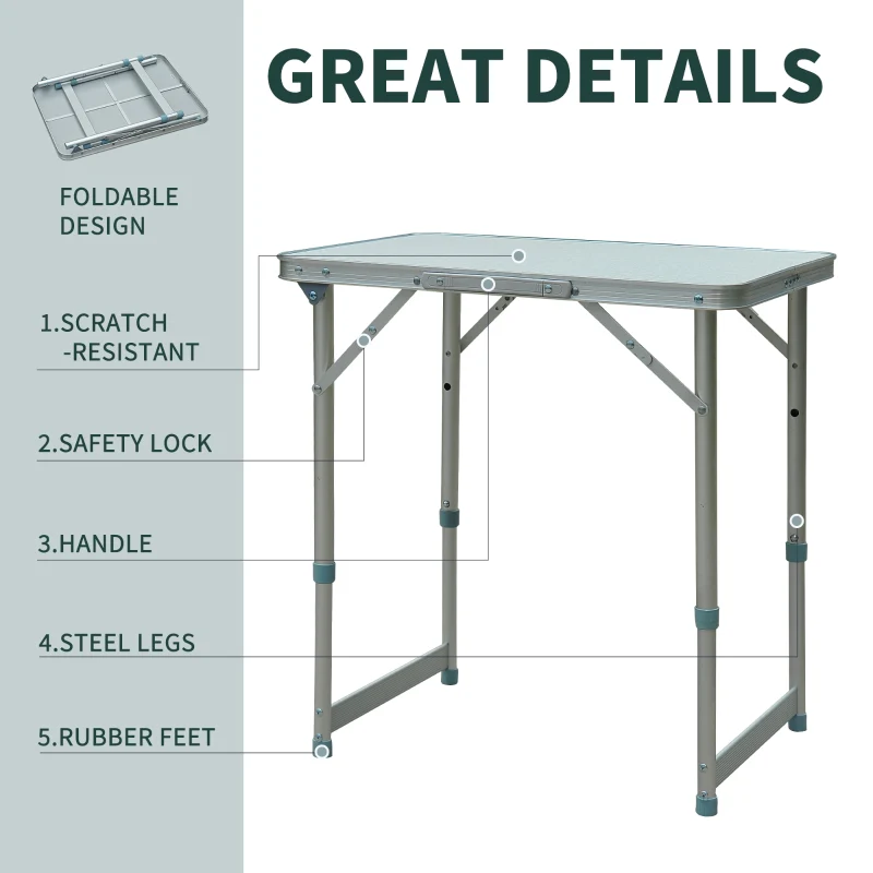 Patio Table, Foldable Picnic, Silver - Image 6