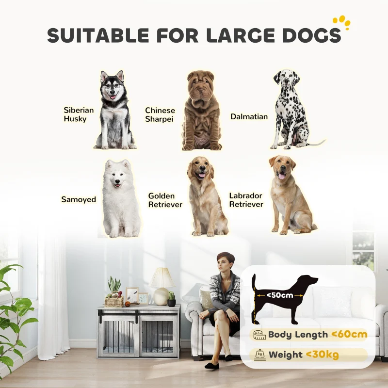 PawHut 98cm Dog Crate Furniture with Removable Cushion - Grey - Image 5