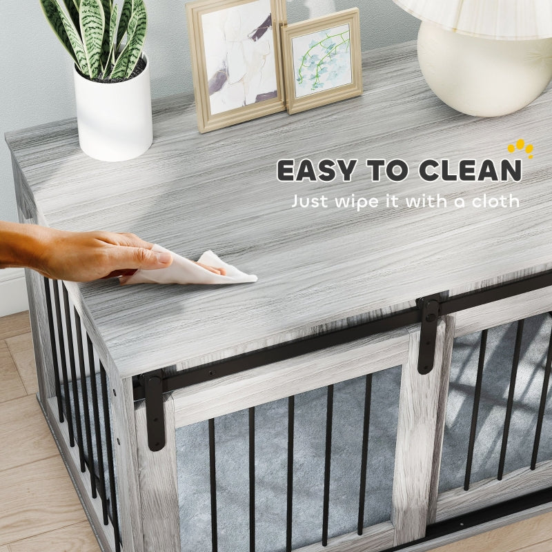 PawHut 98cm Dog Crate Furniture with Removable Cushion - Grey - Image 8