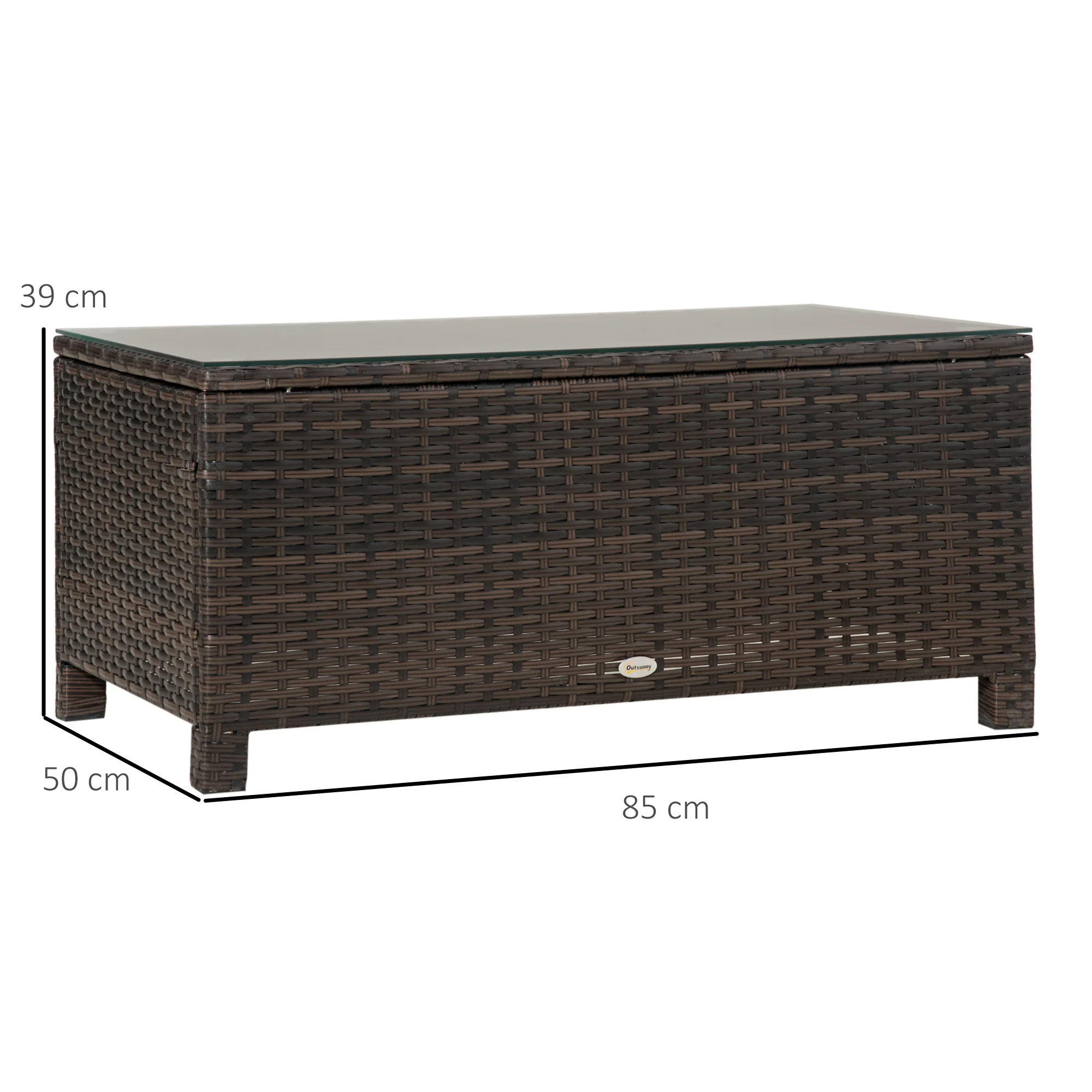 PE Rattan Garden Coffee Table with Glass Top - Brown - Image 3