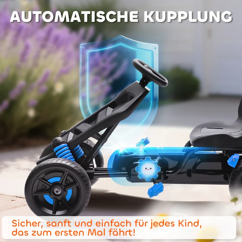 Pedal Go-kart with Brake and Non-slip Wheels, Metal Frame, Blue - Image 4