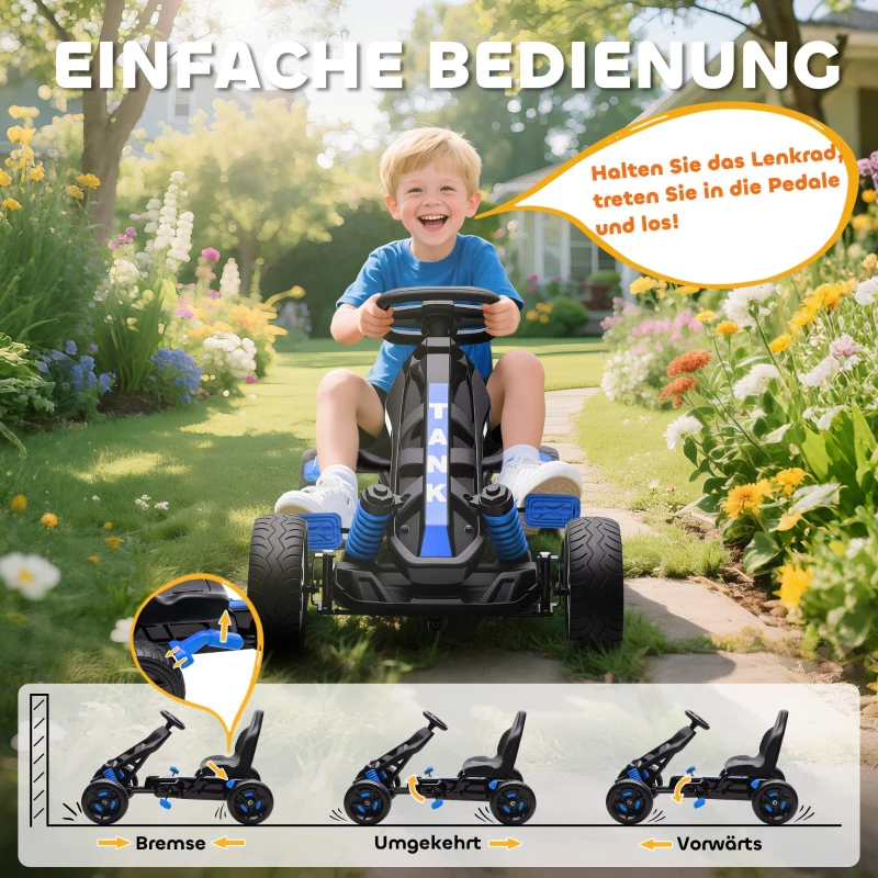 Pedal Go-kart with Brake and Non-slip Wheels, Metal Frame, Blue - Image 5