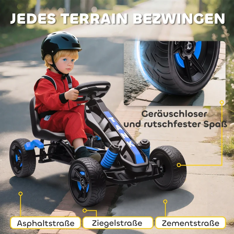 Pedal Go-kart with Brake and Non-slip Wheels, Metal Frame, Blue - Image 6