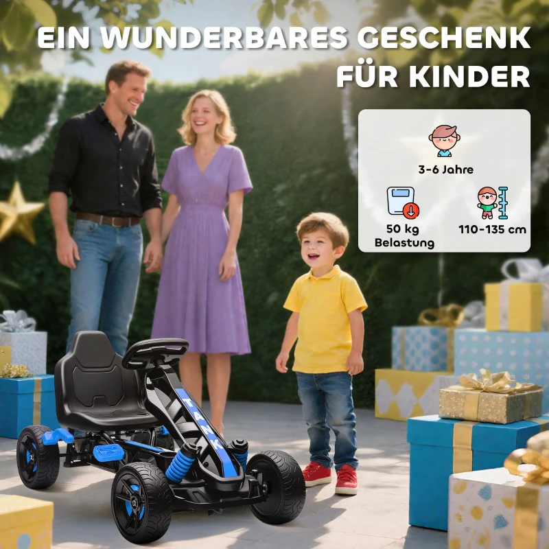 Pedal Go-kart with Brake and Non-slip Wheels, Metal Frame, Blue - Image 8